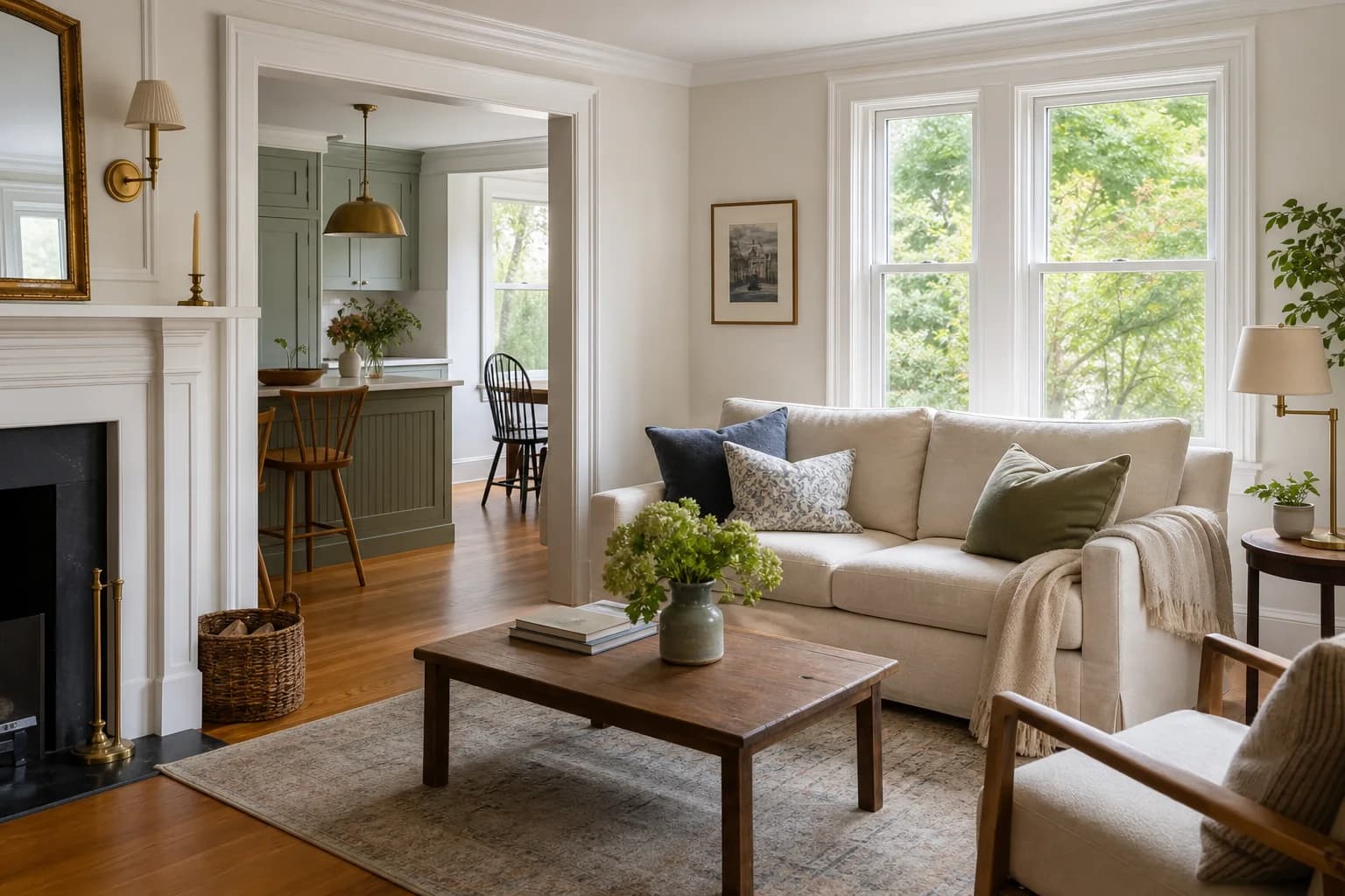 Warm New England living room with classic details